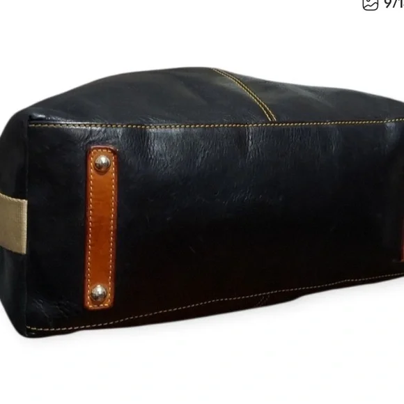 Dooney & Bourke Black Leather Shoulder Bag with Brown Trim - Picture 3 of 9